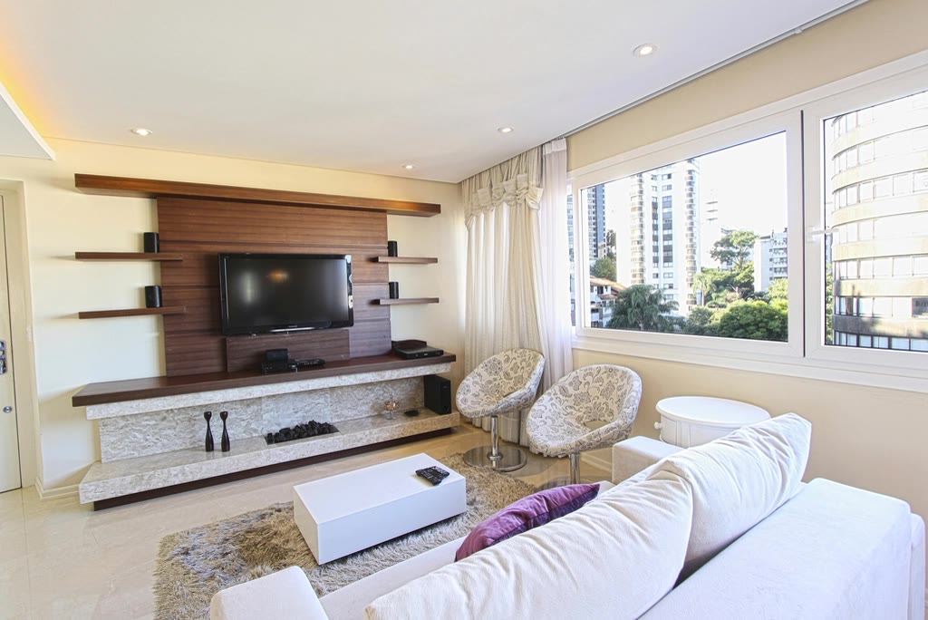 Finished living room with built-in timber entertainment unit