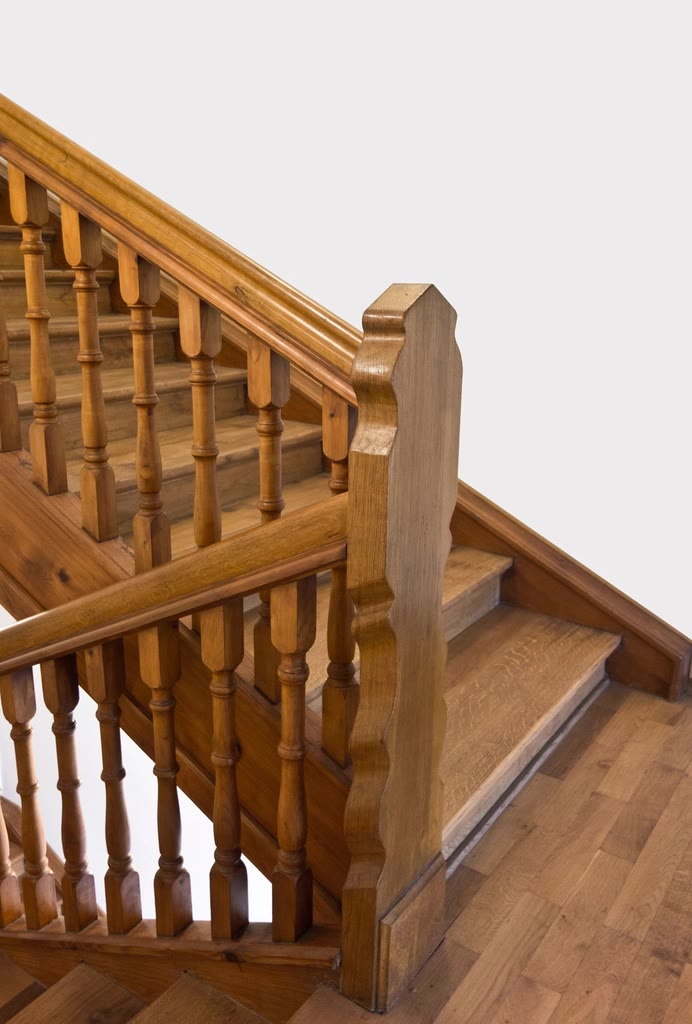 Finished timber staircase with turned balusters