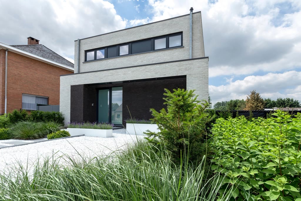 Completed modern family home with landscaped front yard